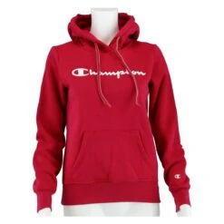Champion Kapuzenpullover (Hoodie Gefüttert) American Classic Logo Schriftzug Rot Damen