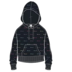 Champion Kapuzenpullover (Baumwolle Hoodie) Allover Logo-Print Schwarz Damen