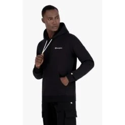 Champion Kapuzenpullover (gefütteter Baumwoll-Hoodie) American Classic Kleines Logo Schwarz Herren