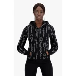 Champion Kapuzenpullover (Hoodie) American Classic Graphic Logo Schriftzug Schwarz Damen